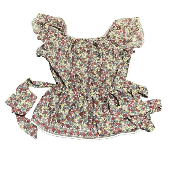 Max Studio  Women’s Floral Flutter Sleeve Peplum Blouse Boho Fairy Medium - Picture 9 of 9